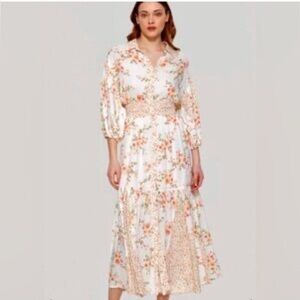 dex Floral White and Orange Women's Dress maxi long